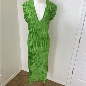 Anthropologie Green Pleated Midi Dress